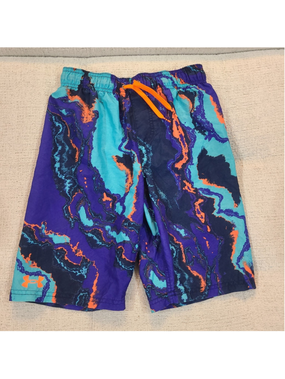 Under Armour Boys Size Youth Large YLG Swim Trunks Board Shorts Blue Orange